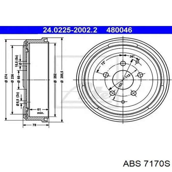 7170-S ABS freno de tambor trasero