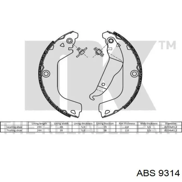 9314 ABS zapatas de frenos de tambor traseras