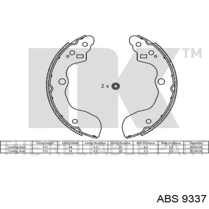9337 ABS zapatas de frenos de tambor traseras