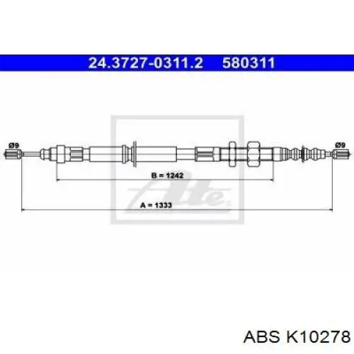 K10278 ABS cable de freno de mano trasero derecho