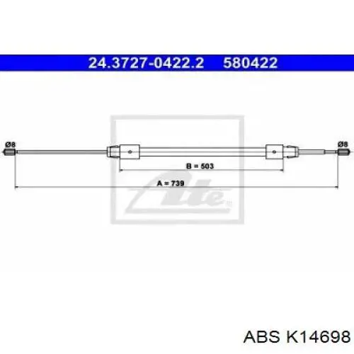 K14698 ABS cable de freno de mano trasero derecho