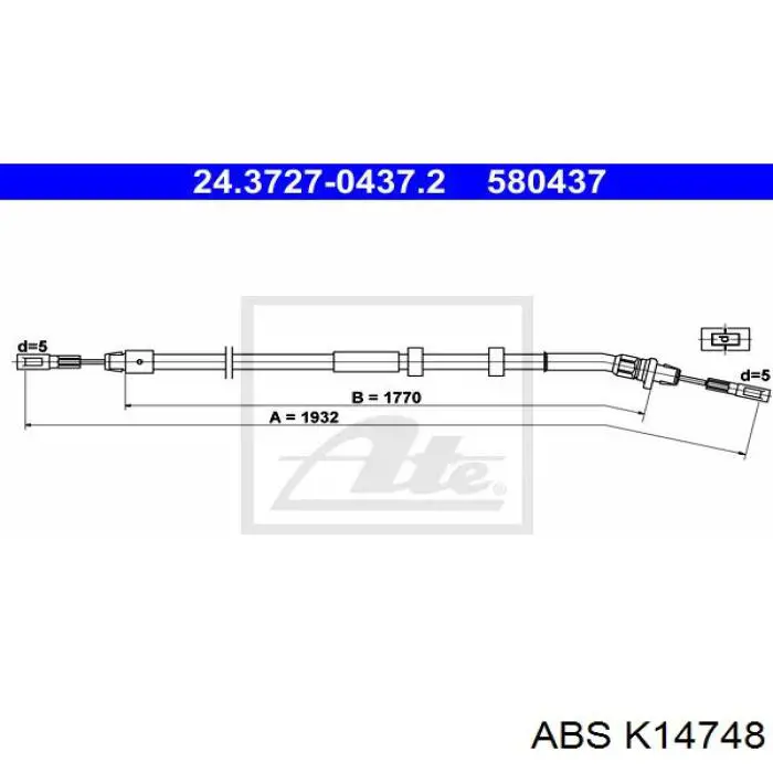 K14748 ABS cable de freno de mano trasero derecho