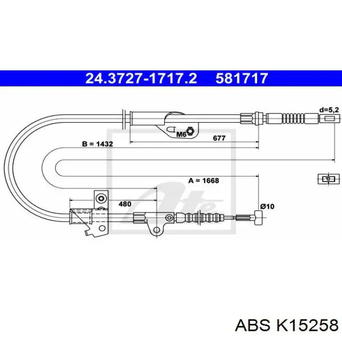 K15258 ABS cable de freno de mano trasero derecho