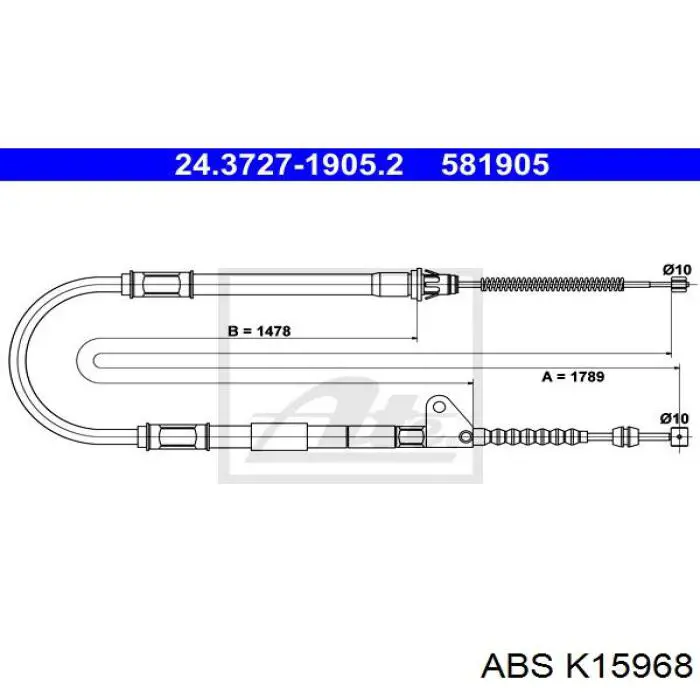 K15968 ABS cable de freno de mano trasero derecho