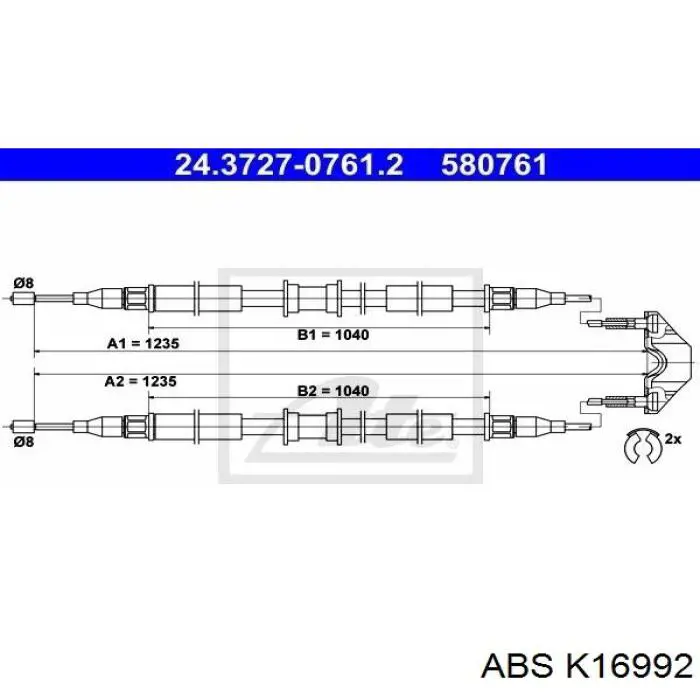 Cable de freno de mano trasero derecho/izquierdo ABS K16992 precio, desde 26,67 EUR