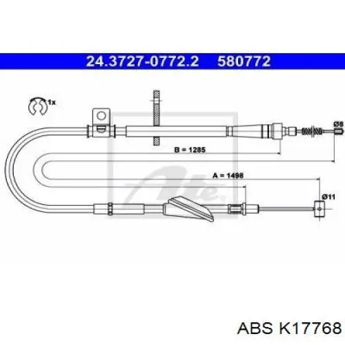 K17768 ABS cable de freno de mano trasero derecho