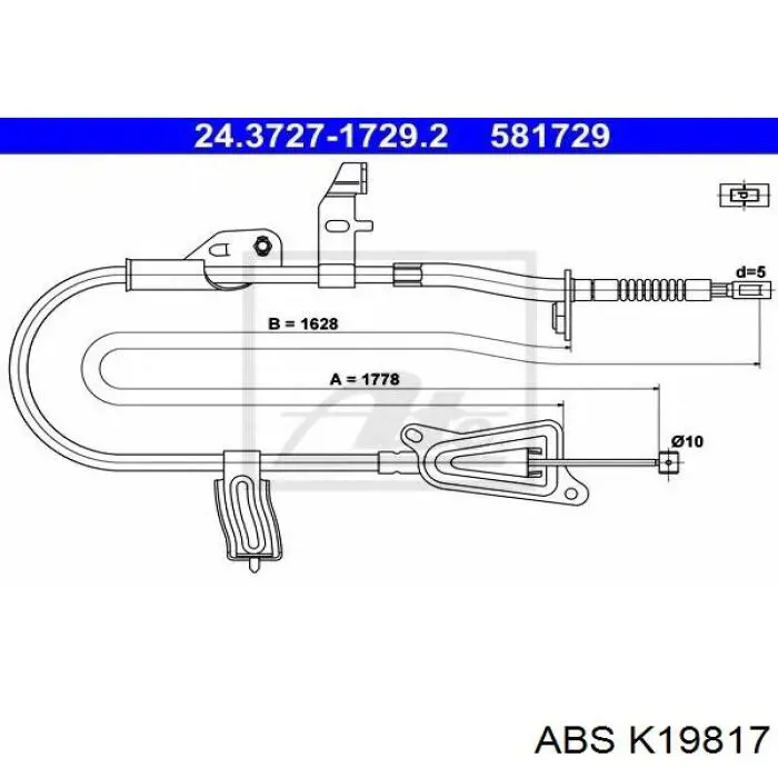 K19817 ABS cable de freno de mano trasero izquierdo