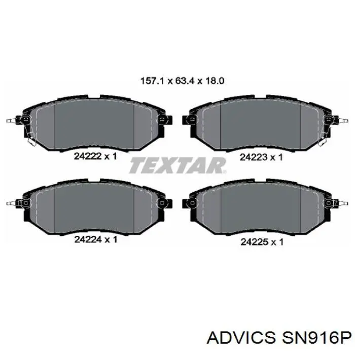 SN916P Advics pastillas de freno delanteras