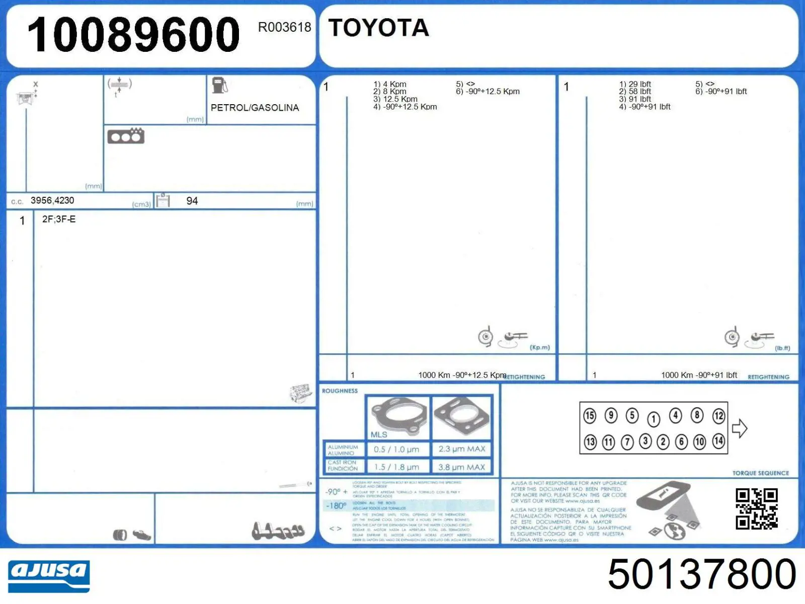 0411161080 Toyota juego de juntas de motor, completo