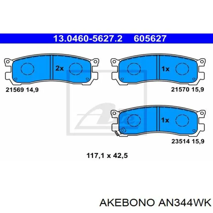 AN344WK Akebono pastillas de freno traseras