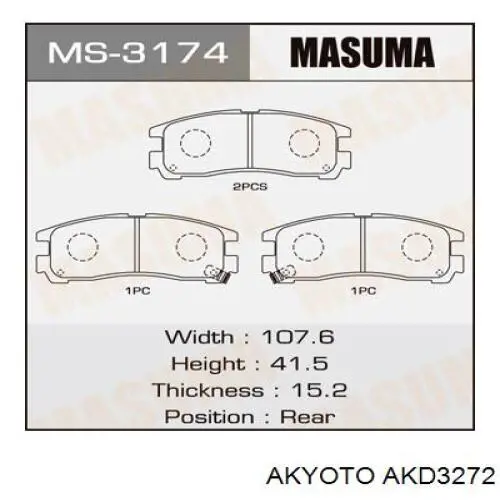 AKD3272 Akyoto pastillas de freno traseras