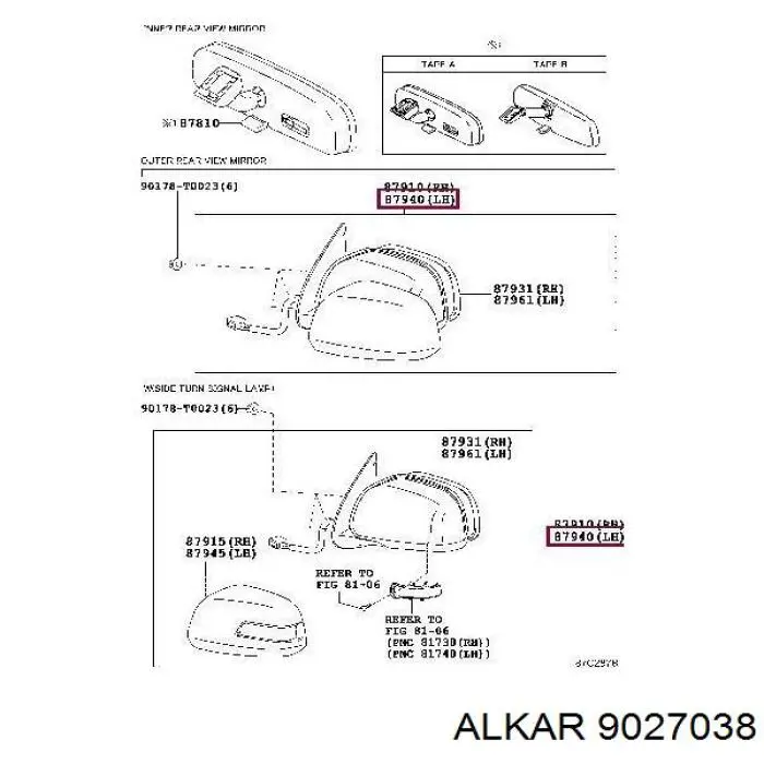 Comprar 879400K750 Toyota Espejo de retrovisor izquierdo