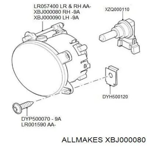 XBJ000080 Allmakes faro antiniebla derecho