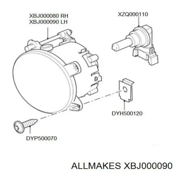 XBJ000090 Allmakes faro antiniebla izquierdo