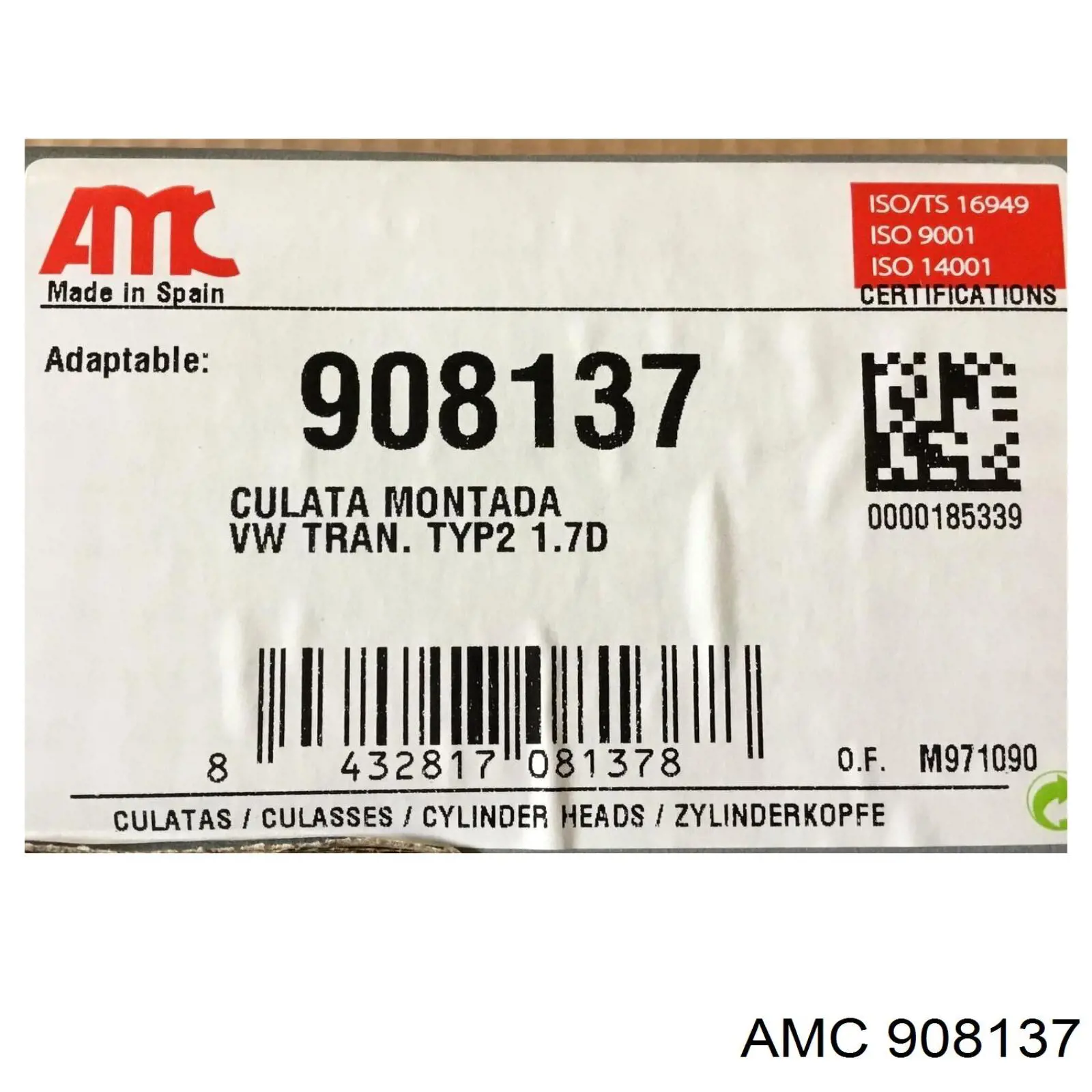 Cabeza de cilindro AMC 908137K precio, desde 495,52 EUR