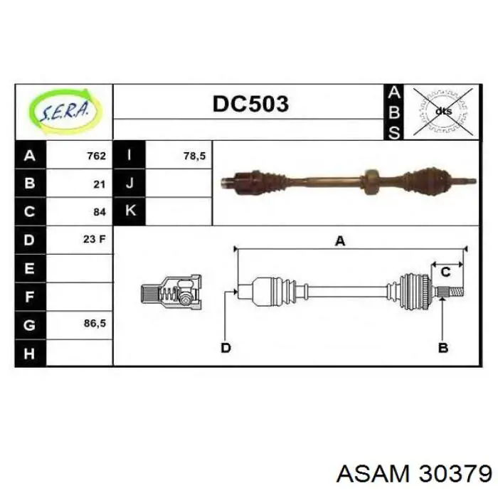 30379 Asam árbol de transmisión delantero derecho