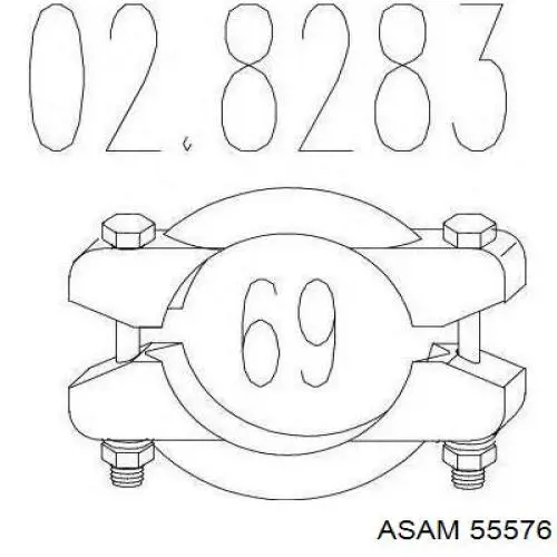 55576 Asam abrazadera de tubo de escape trasera