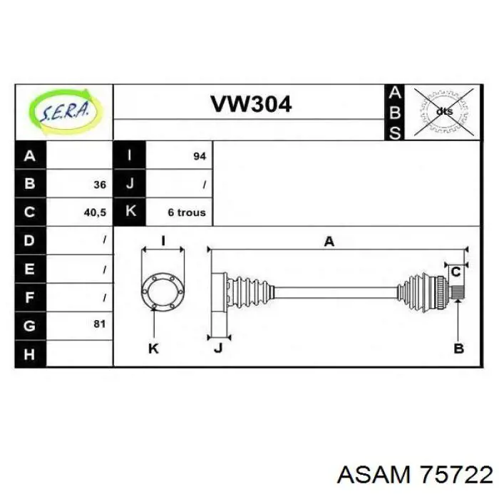 Semieje delantero izquierdo Asam 75722 precio, desde 65,34 EUR
