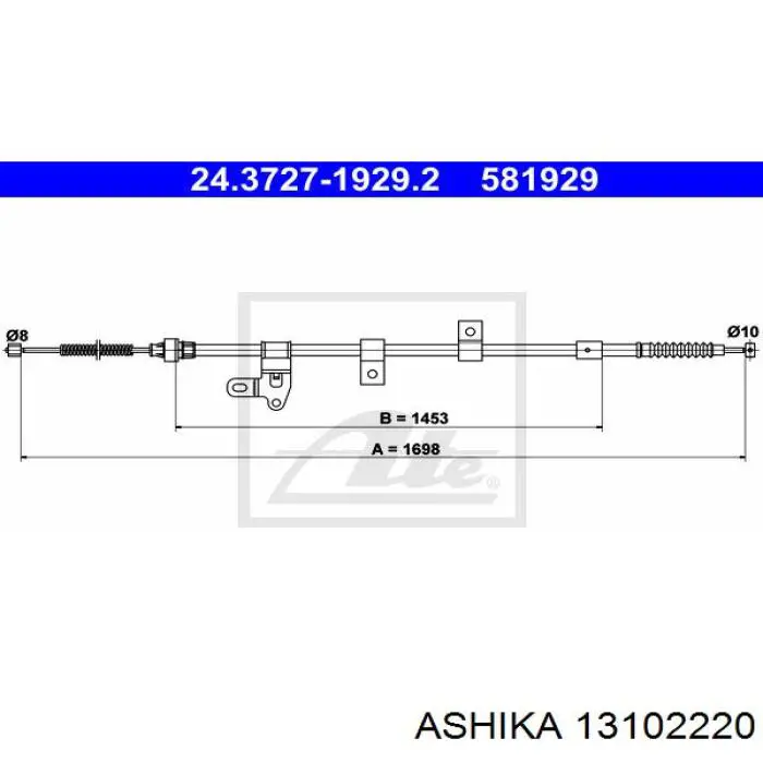 13102220 Ashika cable de freno de mano trasero derecho