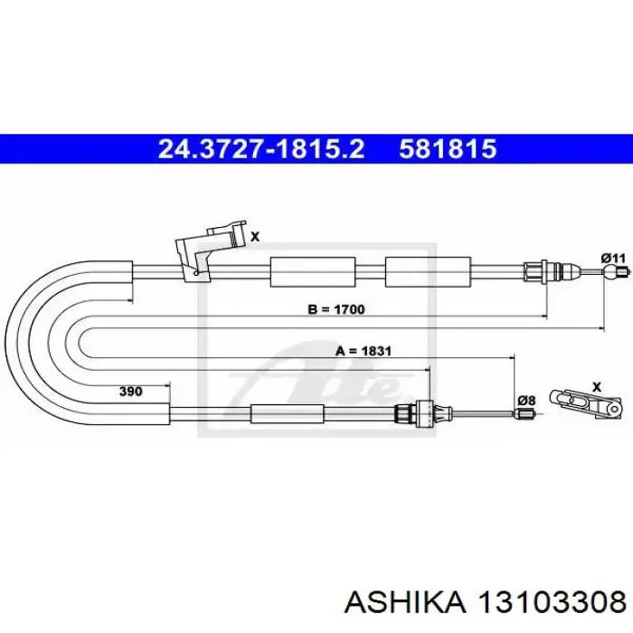 13103308 Ashika cable de freno de mano trasero izquierdo