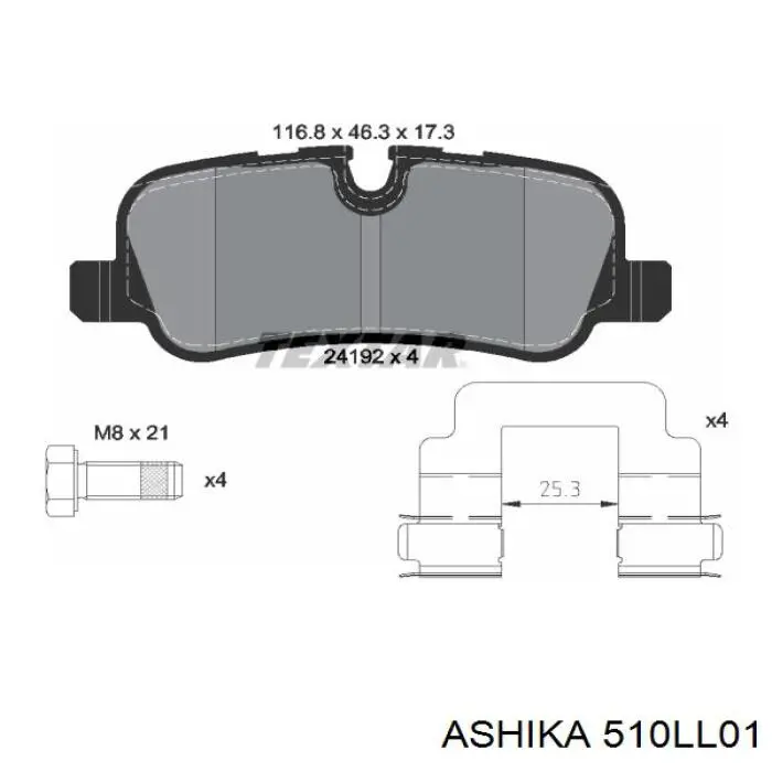 51-0L-L01 Ashika pastillas de freno traseras