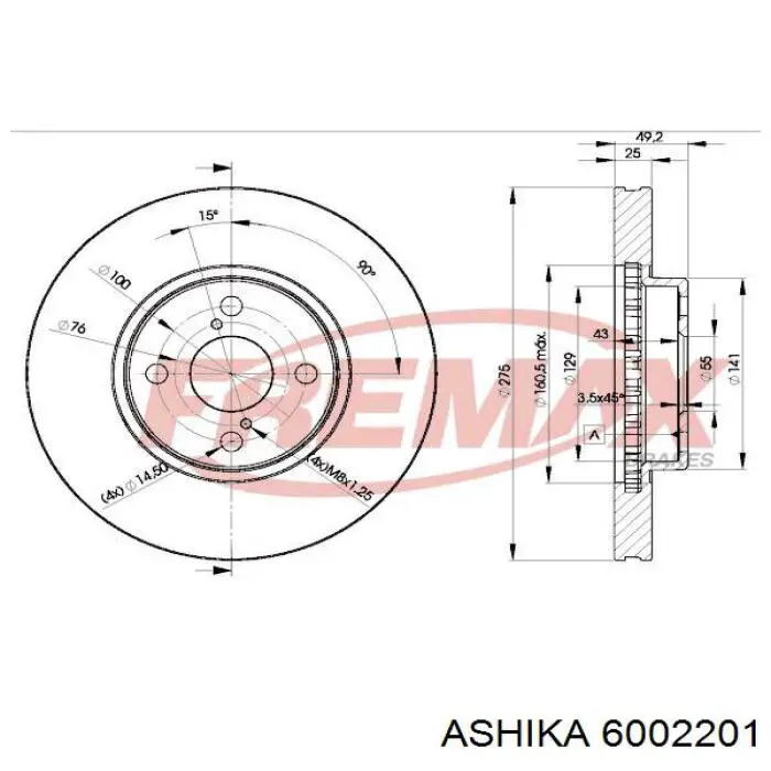 6002201 Ashika freno de disco delantero