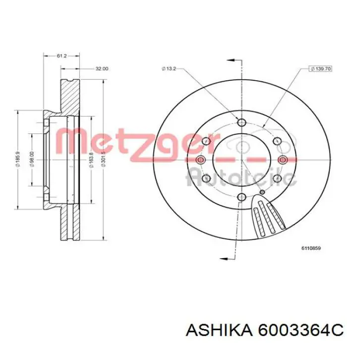 60-03-364C Ashika freno de disco delantero