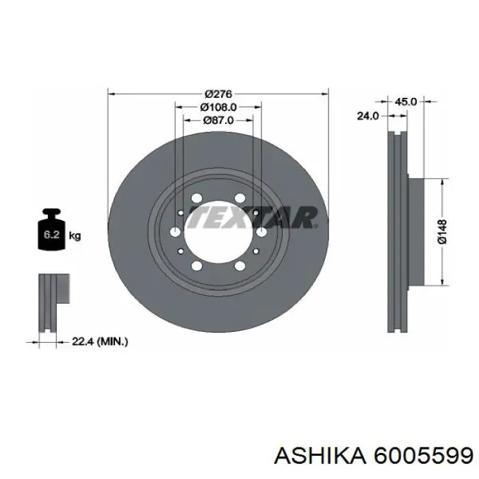 60-05-599 Ashika freno de disco delantero