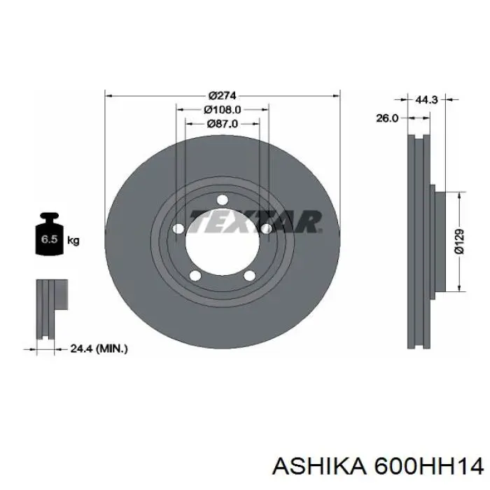 60-0H-H14 Ashika disco de freno delantero
