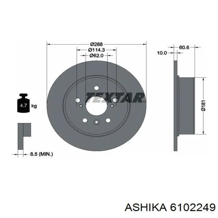 61-02-249 Ashika disco de freno trasero