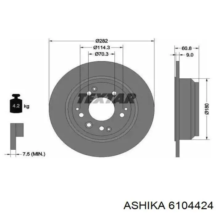 6104424 Ashika disco de freno trasero