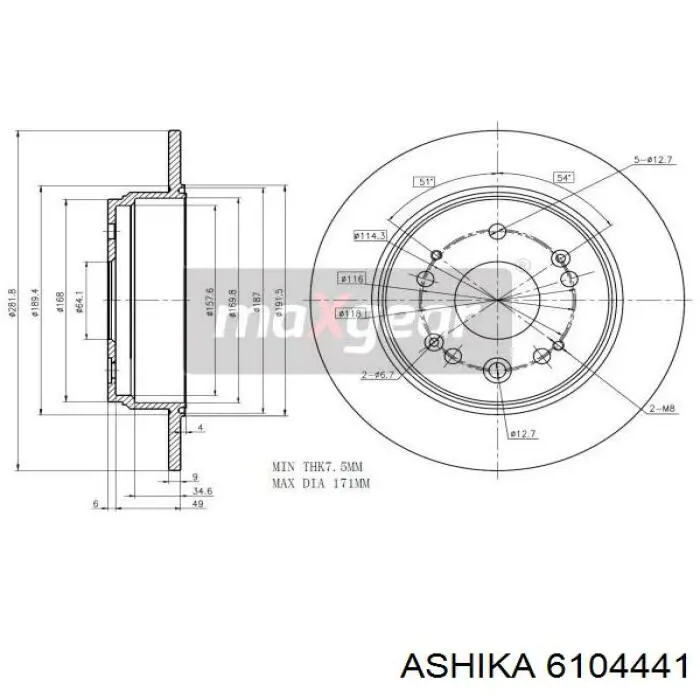 6104441 Ashika disco de freno trasero