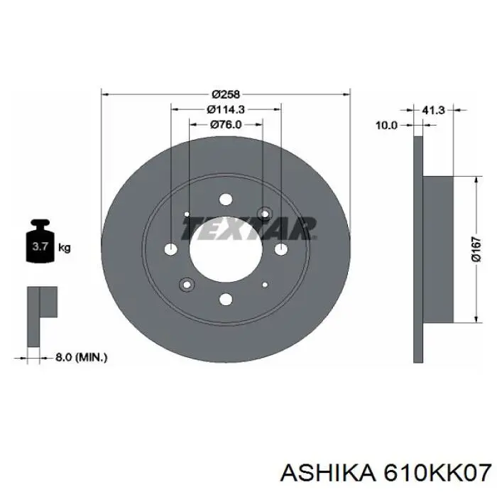 610KK07 Ashika disco de freno trasero