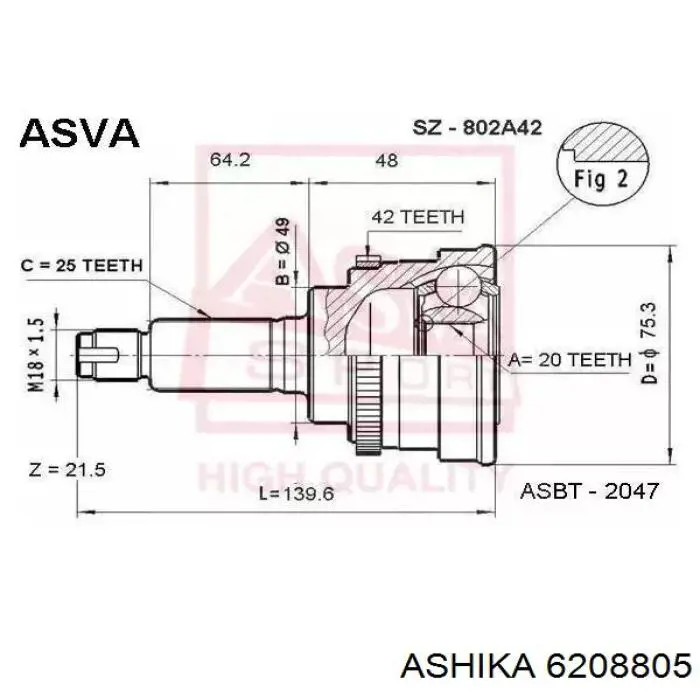 Junta homocinética exterior delantera Ashika 6208805 precio, desde 38,01 EUR