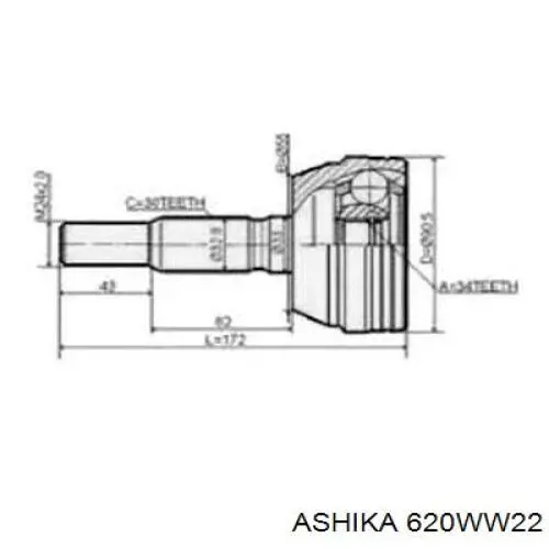 62-0W-W22 Ashika junta homocinética exterior delantera