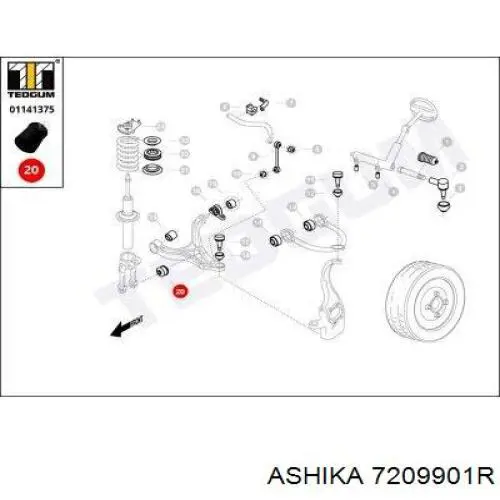 72-09-901R Ashika barra oscilante, suspensión de ruedas delantera, inferior derecha