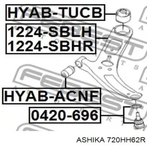 72-0H-H62R Ashika barra oscilante, suspensión de ruedas delantera, inferior derecha