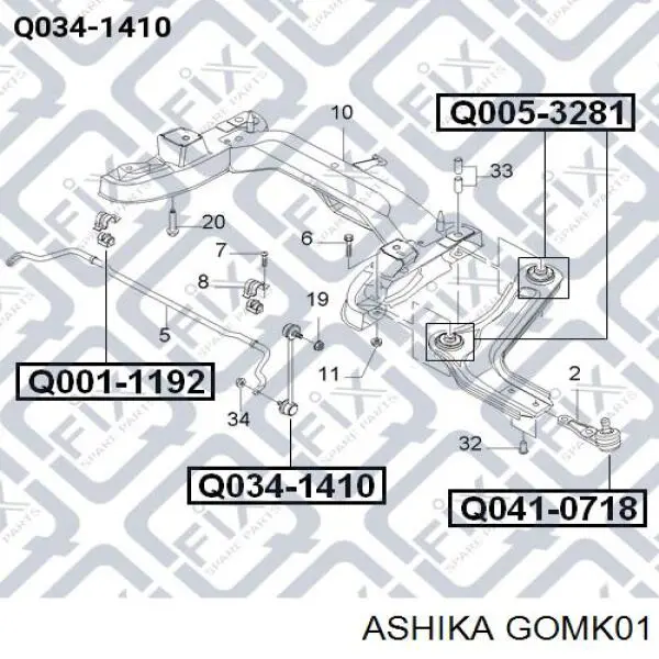 Buje de barra estabilizadora delantera GOMK01 Ashika