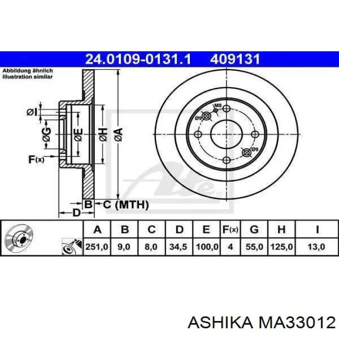 Amortiguador trasero derecho MA33012 Ashika