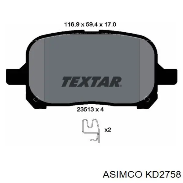 KD2758 Asimco pastillas de freno delanteras