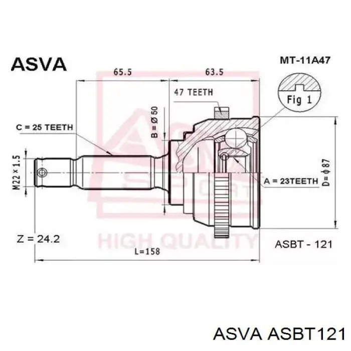 ASBT121 Asva fuelle, árbol de transmisión trasero exterior