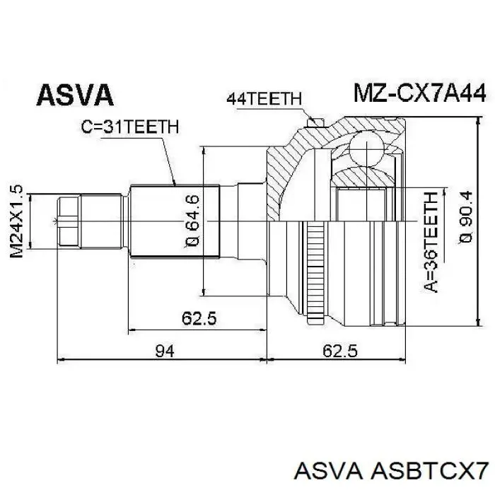 ASBTCX7 Asva fuelle, árbol de transmisión delantero exterior