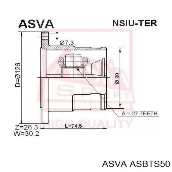 ASBTS50 Asva fuelle, árbol de transmisión delantero exterior