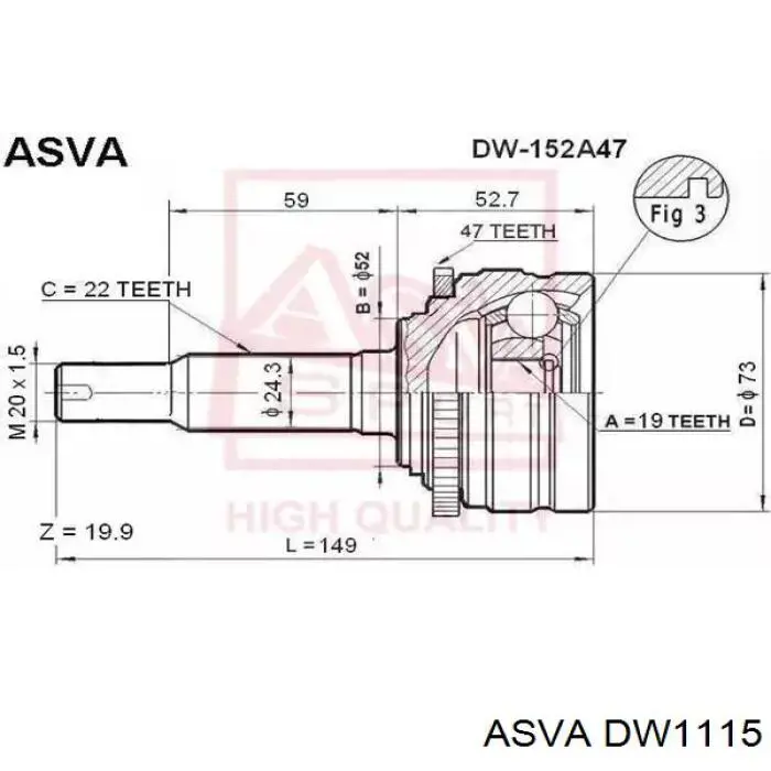 DW1115 Asva junta homocinética exterior delantera