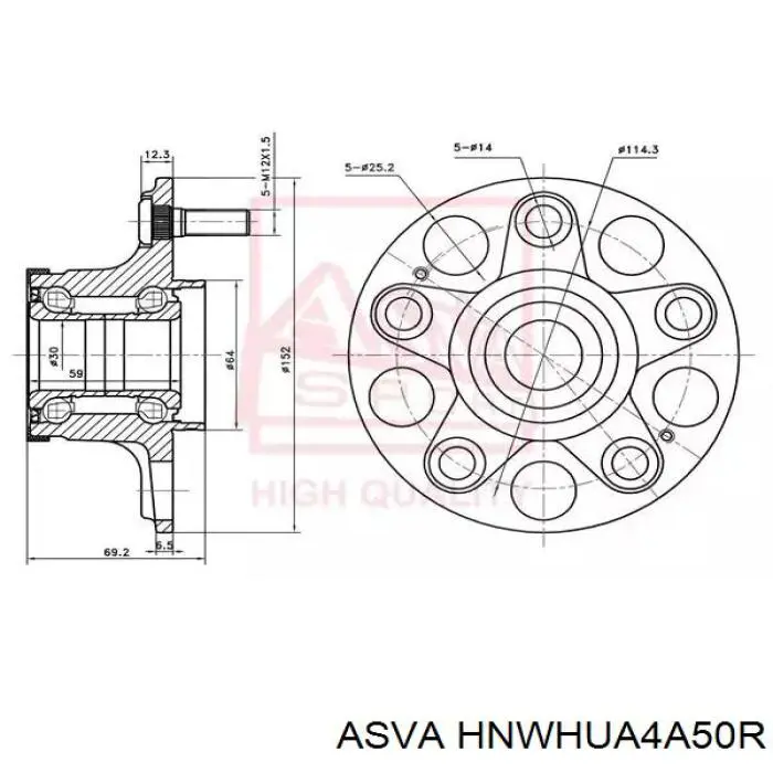 HNWHUA4A50R Asva cubo de rueda trasero