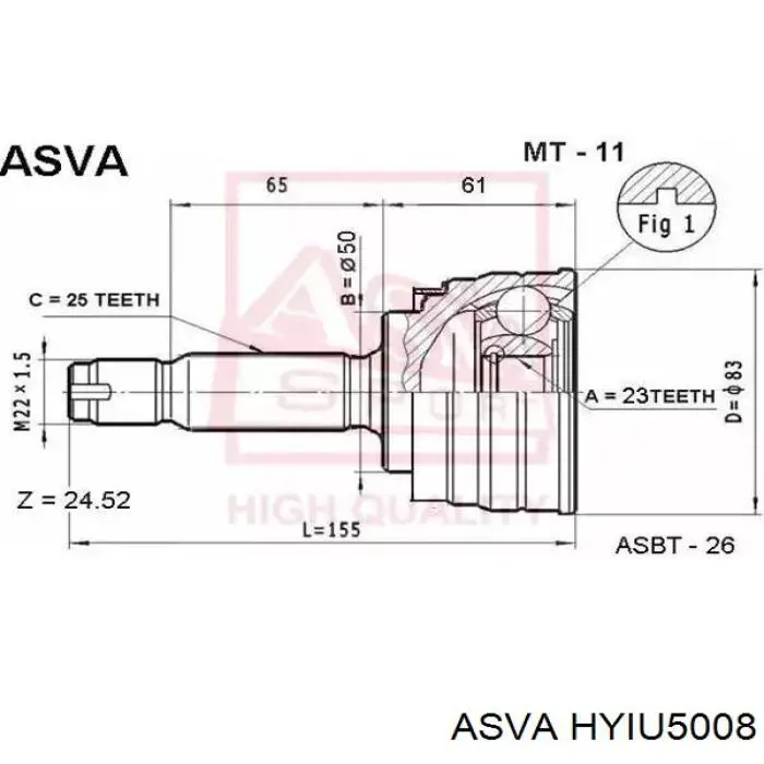 HYIU5008 Asva junta homocinética interior delantera