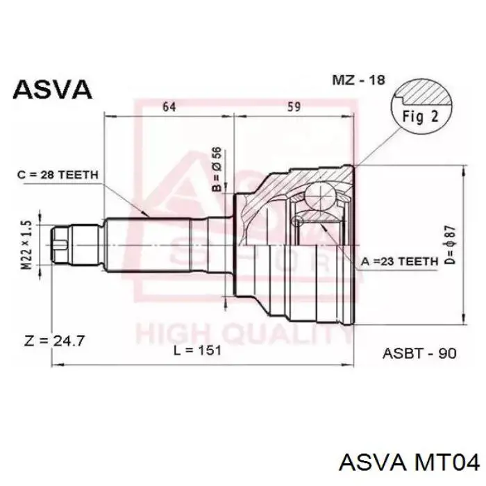 MT04 Asva junta homocinética exterior delantera