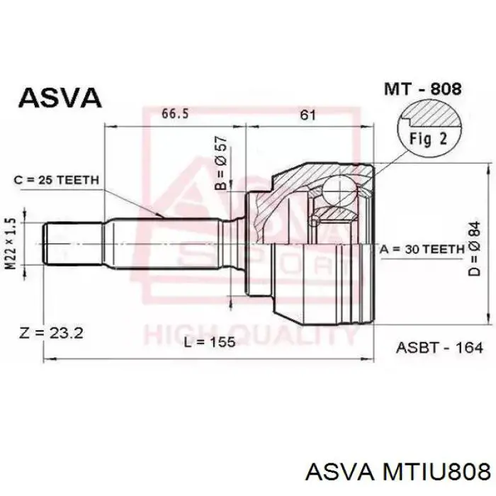 MTIU808 Asva junta homocinética interior delantera