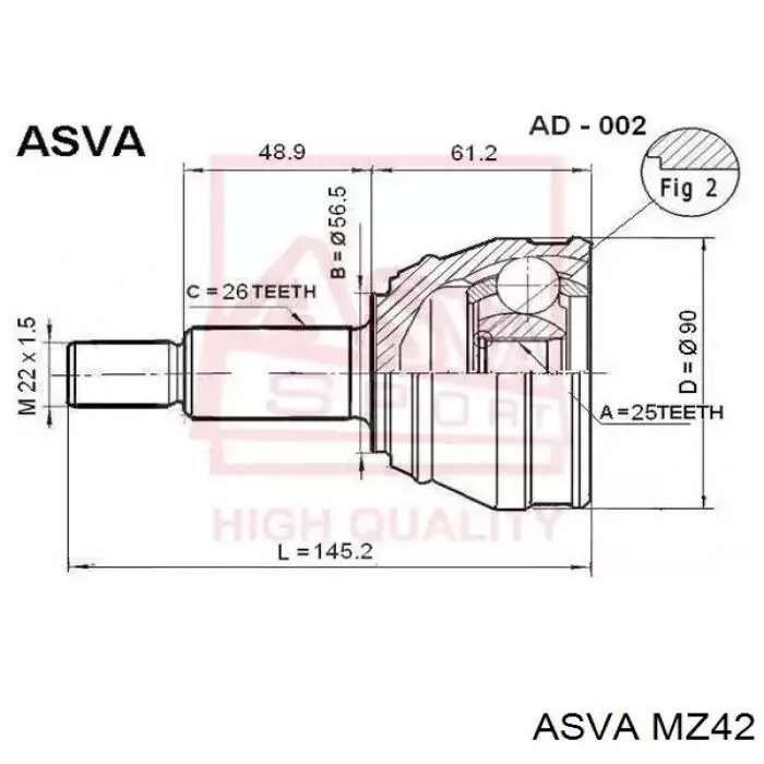 Junta homocinética exterior delantera Jakoparts J2823055