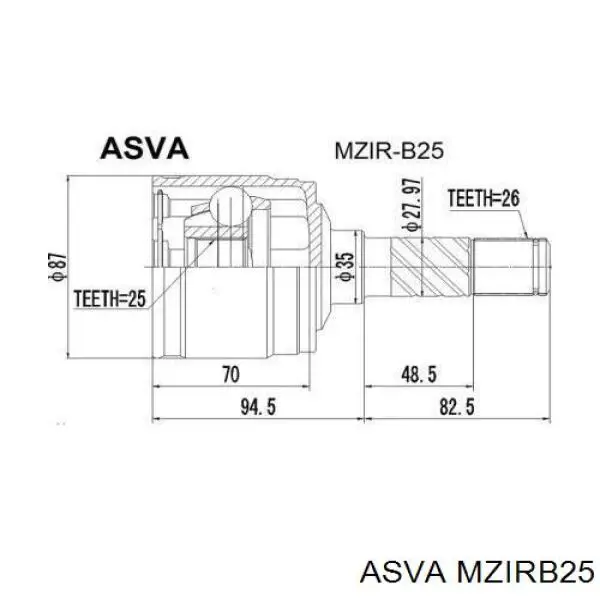 MZIRB25 Asva junta homocinética interior delantera derecha